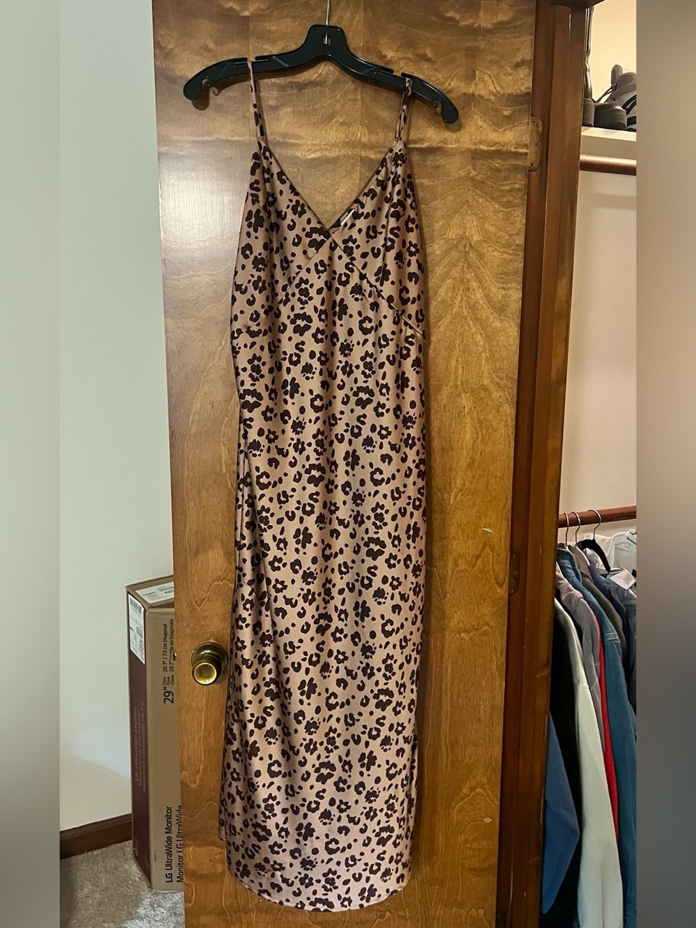 Animal Print Satin-Feel Strappy Dress
